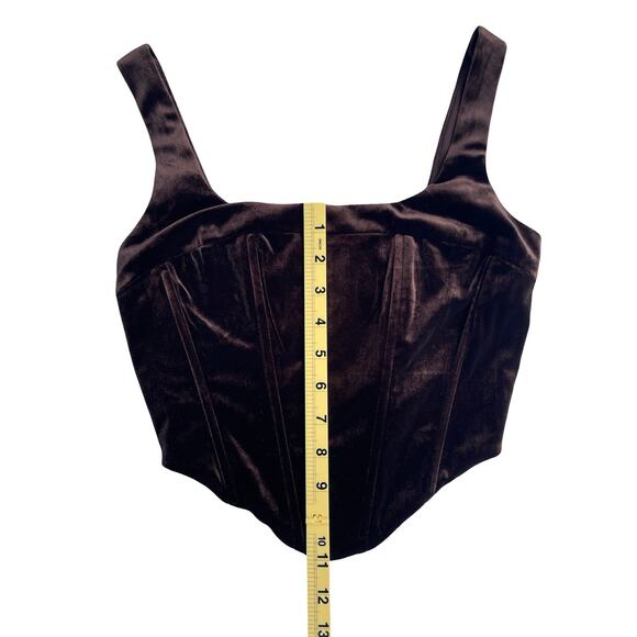 NIA Brown Velvet Cropped Corset Top - Square Neck Wide Straps - Size XS - Picture 5 of 11